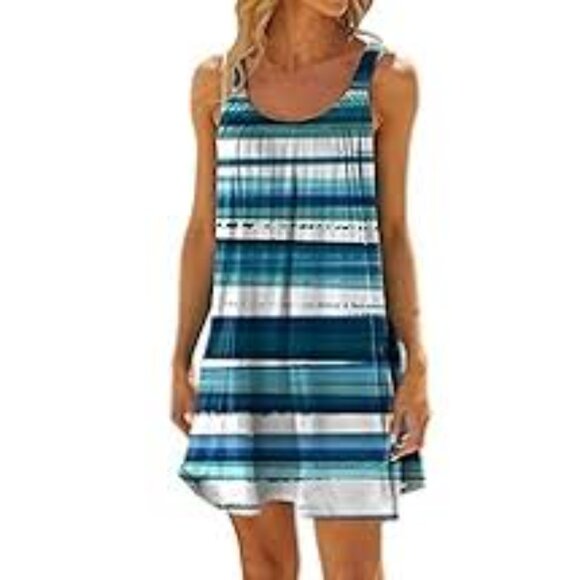 Striped Blue and White Sleeveless Dress - Picture 3 of 3